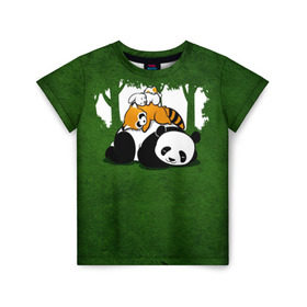 Детская футболка 3D с принтом Милая панда в Белгороде, 100% гипоаллергенный полиэфир | прямой крой, круглый вырез горловины, длина до линии бедер, чуть спущенное плечо, ткань немного тянется | Тематика изображения на принте: большая | джунгли | енот | зайка | милая | панда | пушистая