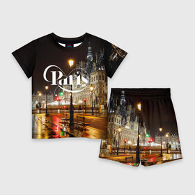 Детский костюм с шортами 3D с принтом Улицы Парижа в Белгороде,  |  | architecture | city | houses | lights | night | paris | street | traffic lights | архитектура | город | дома | ночь | огни | париж | светофоры | улица
