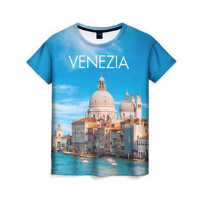 Женская футболка 3D с принтом Венеция в Белгороде, 100% полиэфир ( синтетическое хлопкоподобное полотно) | прямой крой, круглый вырез горловины, длина до линии бедер | boat | city | italy | mooring | sea | strait | street | temple area | venice | венеция | город | италия | лодки | море | площадь | причал | пролив | улицы | храм