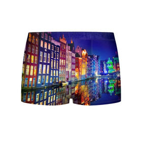 Мужские трусы 3D с принтом Амстердама, Нидерланды в Белгороде, 50% хлопок, 50% полиэстер | классическая посадка, на поясе мягкая тканевая резинка | amsterdam | boat | bright | color | lights | night | pier | rainbow | reflection | the city | the netherlands | the strait | water | амстердама | вода | город | лодка | нидерланды | ночь | огни | отражение | причал | пролив | радуга | цвет | яркий
