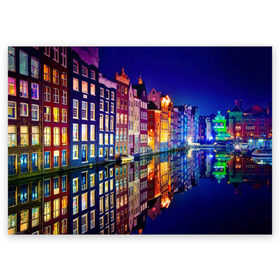 Поздравительная открытка с принтом Амстердама, Нидерланды в Белгороде, 100% бумага | плотность бумаги 280 г/м2, матовая, на обратной стороне линовка и место для марки
 | Тематика изображения на принте: amsterdam | boat | bright | color | lights | night | pier | rainbow | reflection | the city | the netherlands | the strait | water | амстердама | вода | город | лодка | нидерланды | ночь | огни | отражение | причал | пролив | радуга | цвет | яркий
