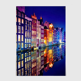 Постер с принтом Амстердама, Нидерланды в Белгороде, 100% бумага
 | бумага, плотность 150 мг. Матовая, но за счет высокого коэффициента гладкости имеет небольшой блеск и дает на свету блики, но в отличии от глянцевой бумаги не покрыта лаком | amsterdam | boat | bright | color | lights | night | pier | rainbow | reflection | the city | the netherlands | the strait | water | амстердама | вода | город | лодка | нидерланды | ночь | огни | отражение | причал | пролив | радуга | цвет | яркий