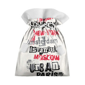 Подарочный 3D мешок с принтом Текстовой арт в Белгороде, 100% полиэстер | Размер: 29*39 см | amsterdam | istanbul | london | moscow | new york | paris | urban | амстердам | лондон | москва | нью йорк | париж | стамбул