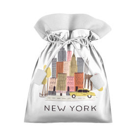 Подарочный 3D мешок с принтом Нью-Йорк в Белгороде, 100% полиэстер | Размер: 29*39 см | Тематика изображения на принте: new york | воздушные шары | город | деревья | рисунок | такси