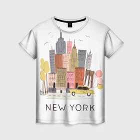 Женская футболка 3D с принтом Нью-Йорк в Белгороде, 100% полиэфир ( синтетическое хлопкоподобное полотно) | прямой крой, круглый вырез горловины, длина до линии бедер | new york | воздушные шары | город | деревья | рисунок | такси