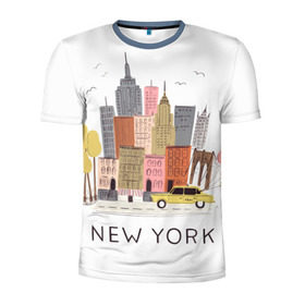 Мужская футболка 3D спортивная с принтом Нью-Йорк в Белгороде, 100% полиэстер с улучшенными характеристиками | приталенный силуэт, круглая горловина, широкие плечи, сужается к линии бедра | new york | воздушные шары | город | деревья | рисунок | такси