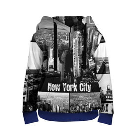 Детская толстовка 3D с принтом Улицы Нью-Йорка в Белгороде, 100% полиэстер | двухслойный капюшон со шнурком для регулировки, мягкие манжеты на рукавах и по низу толстовки, спереди карман-кенгуру с мягким внутренним слоем | Тематика изображения на принте: city | collage | houses | new york | skyscrapers | streets | usa | город | дома | коллаж | нью йорка | сша | улицы