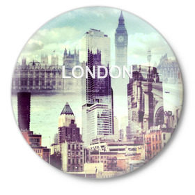 Значок с принтом Улицы Лондона в Белгороде,  металл | круглая форма, металлическая застежка в виде булавки | collage | england | london | англия | коллаж | лондон