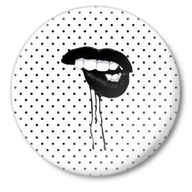 Значок с принтом Black Lips в Белгороде,  металл | круглая форма, металлическая застежка в виде булавки | Тематика изображения на принте: black | girl | lips | lipstick | love | губы | девушка | женщина | любовь | помада | страсть | черный