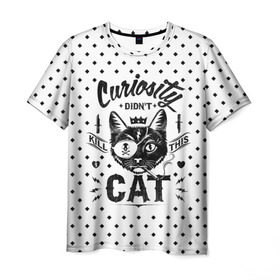 Мужская футболка 3D с принтом Curiosity Cat в Белгороде, 100% полиэфир | прямой крой, круглый вырез горловины, длина до линии бедер | animal | beast | cat | feline | gangsta | kill | king | kitty | meow | nature | гангстер | животное | зверь | король | кот | котенок | котик | кошка | мяу | природа