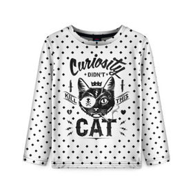 Детский лонгслив 3D с принтом Curiosity Cat в Белгороде, 100% полиэстер | длинные рукава, круглый вырез горловины, полуприлегающий силуэт
 | animal | beast | cat | feline | gangsta | kill | king | kitty | meow | nature | гангстер | животное | зверь | король | кот | котенок | котик | кошка | мяу | природа
