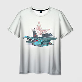 Мужская футболка 3D с принтом Су-34 в Белгороде, 100% полиэфир | прямой крой, круглый вырез горловины, длина до линии бедер | авиация