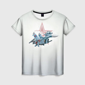 Женская футболка 3D с принтом Су-27 в Белгороде, 100% полиэфир ( синтетическое хлопкоподобное полотно) | прямой крой, круглый вырез горловины, длина до линии бедер | авиация