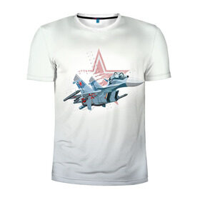 Мужская футболка 3D спортивная с принтом Су-27 в Белгороде, 100% полиэстер с улучшенными характеристиками | приталенный силуэт, круглая горловина, широкие плечи, сужается к линии бедра | авиация