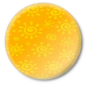 Значок с принтом Солнышко в Белгороде,  металл | круглая форма, металлическая застежка в виде булавки | желтый | паттерн | солнце | яркий
