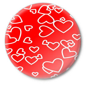 Значок с принтом Сердечки в Белгороде,  металл | круглая форма, металлическая застежка в виде булавки | красный | паттерн | сердечки