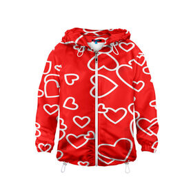 Детская ветровка 3D с принтом Сердечки в Белгороде, 100% полиэстер | подол и капюшон оформлены резинкой с фиксаторами, по бокам два кармана без застежек, один потайной карман на груди | красный | паттерн | сердечки