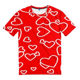 Мужская футболка 3D с принтом Сердечки в Белгороде, 100% полиэфир | прямой крой, круглый вырез горловины, длина до линии бедер | красный | паттерн | сердечки