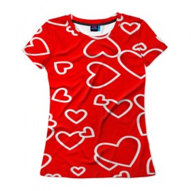 Женская футболка 3D с принтом Сердечки в Белгороде, 100% полиэфир ( синтетическое хлопкоподобное полотно) | прямой крой, круглый вырез горловины, длина до линии бедер | красный | паттерн | сердечки