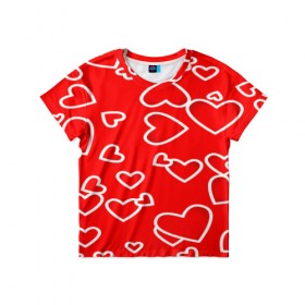 Детская футболка 3D с принтом Сердечки в Белгороде, 100% гипоаллергенный полиэфир | прямой крой, круглый вырез горловины, длина до линии бедер, чуть спущенное плечо, ткань немного тянется | красный | паттерн | сердечки