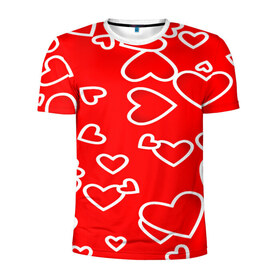 Мужская футболка 3D спортивная с принтом Сердечки в Белгороде, 100% полиэстер с улучшенными характеристиками | приталенный силуэт, круглая горловина, широкие плечи, сужается к линии бедра | красный | паттерн | сердечки