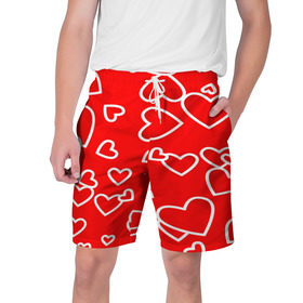 Мужские шорты 3D с принтом Сердечки в Белгороде,  полиэстер 100% | прямой крой, два кармана без застежек по бокам. Мягкая трикотажная резинка на поясе, внутри которой широкие завязки. Длина чуть выше колен | красный | паттерн | сердечки