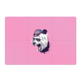 Магнитный плакат 3Х2 с принтом Панда в бейсболке в Белгороде, Полимерный материал с магнитным слоем | 6 деталей размером 9*9 см | Тематика изображения на принте: бейсболка | минимализм | очки | панда