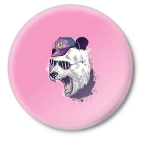 Значок с принтом Панда в бейсболке в Белгороде,  металл | круглая форма, металлическая застежка в виде булавки | Тематика изображения на принте: бейсболка | минимализм | очки | панда