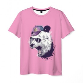 Мужская футболка 3D с принтом Панда в бейсболке в Белгороде, 100% полиэфир | прямой крой, круглый вырез горловины, длина до линии бедер | бейсболка | минимализм | очки | панда