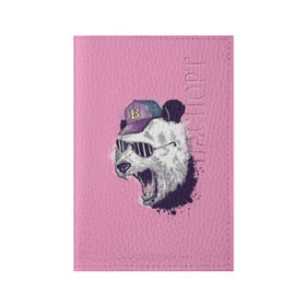Обложка для паспорта матовая кожа с принтом Панда в бейсболке в Белгороде, натуральная матовая кожа | размер 19,3 х 13,7 см; прозрачные пластиковые крепления | Тематика изображения на принте: бейсболка | минимализм | очки | панда