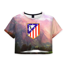 Женская футболка 3D укороченная с принтом Атлетико Мадрид в Белгороде, 100% полиэстер | круглая горловина, длина футболки до линии талии, рукава с отворотами | атлетико