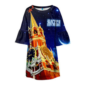 Детское платье 3D с принтом Москва в Белгороде, 100% полиэстер | прямой силуэт, чуть расширенный к низу. Круглая горловина, на рукавах — воланы | Тематика изображения на принте: кремль | небо | ночь