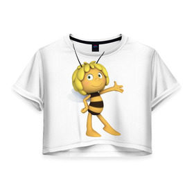 Женская футболка 3D укороченная с принтом Пчелка Майя в Белгороде, 100% полиэстер | круглая горловина, длина футболки до линии талии, рукава с отворотами | Тематика изображения на принте: пчелка майя