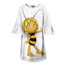 Детское платье 3D с принтом Пчелка Майя в Белгороде, 100% полиэстер | прямой силуэт, чуть расширенный к низу. Круглая горловина, на рукавах — воланы | Тематика изображения на принте: пчелка майя
