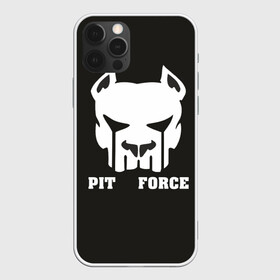 Чехол для iPhone 12 Pro с принтом Pit Force в Белгороде, силикон | область печати: задняя сторона чехла, без боковых панелей | Тематика изображения на принте: pit force | белый | боец | друг человека | животные | питбуль | порода | собака | цвет | чёрный