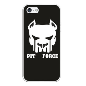 Чехол для iPhone 5/5S матовый с принтом Pit Force в Белгороде, Силикон | Область печати: задняя сторона чехла, без боковых панелей | Тематика изображения на принте: pit force | белый | боец | друг человека | животные | питбуль | порода | собака | цвет | чёрный