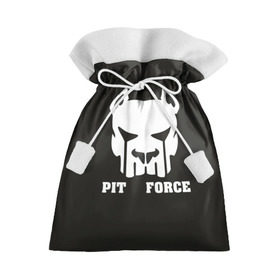 Подарочный 3D мешок с принтом Pit Force в Белгороде, 100% полиэстер | Размер: 29*39 см | Тематика изображения на принте: pit force | белый | боец | друг человека | животные | питбуль | порода | собака | цвет | чёрный
