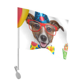 Флаг для автомобиля с принтом Джек рассел - клоун в Белгороде, 100% полиэстер | Размер: 30*21 см | волкодав | дворняжка | джек | джек рассел | домашние животные | любимец | мопс | овчарка | пес | песик | питомец | рассел | сенбернар | собака | собачка
