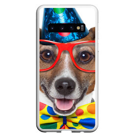 Чехол для Samsung Galaxy S10 с принтом Джек рассел - клоун в Белгороде, Силикон | Область печати: задняя сторона чехла, без боковых панелей | волкодав | дворняжка | джек | джек рассел | домашние животные | любимец | мопс | овчарка | пес | песик | питомец | рассел | сенбернар | собака | собачка