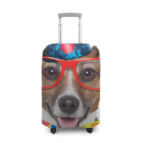 Чехол для чемодана 3D с принтом Джек рассел - клоун в Белгороде, 86% полиэфир, 14% спандекс | двустороннее нанесение принта, прорези для ручек и колес | волкодав | дворняжка | джек | джек рассел | домашние животные | любимец | мопс | овчарка | пес | песик | питомец | рассел | сенбернар | собака | собачка