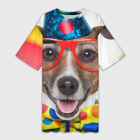 Платье-футболка 3D с принтом Джек рассел   клоун в Белгороде,  |  | волкодав | дворняжка | джек | джек рассел | домашние животные | любимец | мопс | овчарка | пес | песик | питомец | рассел | сенбернар | собака | собачка