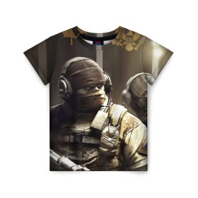 Детская футболка 3D с принтом Tom Clancy Rainbow Six в Белгороде, 100% гипоаллергенный полиэфир | прямой крой, круглый вырез горловины, длина до линии бедер, чуть спущенное плечо, ткань немного тянется | clancy | rainbow | six | tom | автоматы | игры | маски | мужчины | осада | солдаты