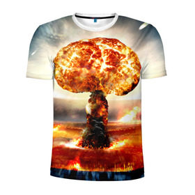 Мужская футболка 3D спортивная с принтом Атомный взрыв в Белгороде, 100% полиэстер с улучшенными характеристиками | приталенный силуэт, круглая горловина, широкие плечи, сужается к линии бедра | city | earth | explosion | mushroom | night | nuclear | sky | атомный | взрыв | город | гриб | земля | небо | ночь