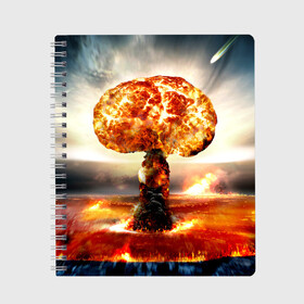 Тетрадь с принтом Атомный взрыв в Белгороде, 100% бумага | 48 листов, плотность листов — 60 г/м2, плотность картонной обложки — 250 г/м2. Листы скреплены сбоку удобной пружинной спиралью. Уголки страниц и обложки скругленные. Цвет линий — светло-серый
 | Тематика изображения на принте: city | earth | explosion | mushroom | night | nuclear | sky | атомный | взрыв | город | гриб | земля | небо | ночь