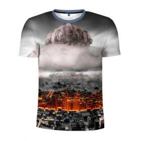 Мужская футболка 3D спортивная с принтом Атомный взрыв в Белгороде, 100% полиэстер с улучшенными характеристиками | приталенный силуэт, круглая горловина, широкие плечи, сужается к линии бедра | city | earth | explosion | heaven | mushroom | nuclear | атомный | взрыв | город | гриб | земля | небо