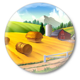 Значок с принтом Ферма в Белгороде,  металл | круглая форма, металлическая застежка в виде булавки | Тематика изображения на принте: пейзаж | яркий