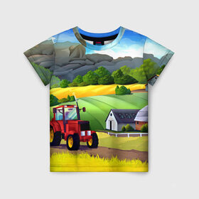 Детская футболка 3D с принтом Farm в Белгороде, 100% гипоаллергенный полиэфир | прямой крой, круглый вырез горловины, длина до линии бедер, чуть спущенное плечо, ткань немного тянется | красочный | пейзаж | яркий