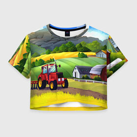 Женская футболка 3D укороченная с принтом Farm в Белгороде, 100% полиэстер | круглая горловина, длина футболки до линии талии, рукава с отворотами | красочный | пейзаж | яркий