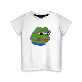 Детская футболка хлопок с принтом SAD FROG в Белгороде, 100% хлопок | круглый вырез горловины, полуприлегающий силуэт, длина до линии бедер | Тематика изображения на принте: meme | pepe frog | pepe the frog | sad frog | грустная лягушка | мем