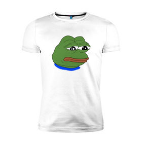 Мужская футболка премиум с принтом SAD FROG в Белгороде, 92% хлопок, 8% лайкра | приталенный силуэт, круглый вырез ворота, длина до линии бедра, короткий рукав | meme | pepe frog | pepe the frog | sad frog | грустная лягушка | мем